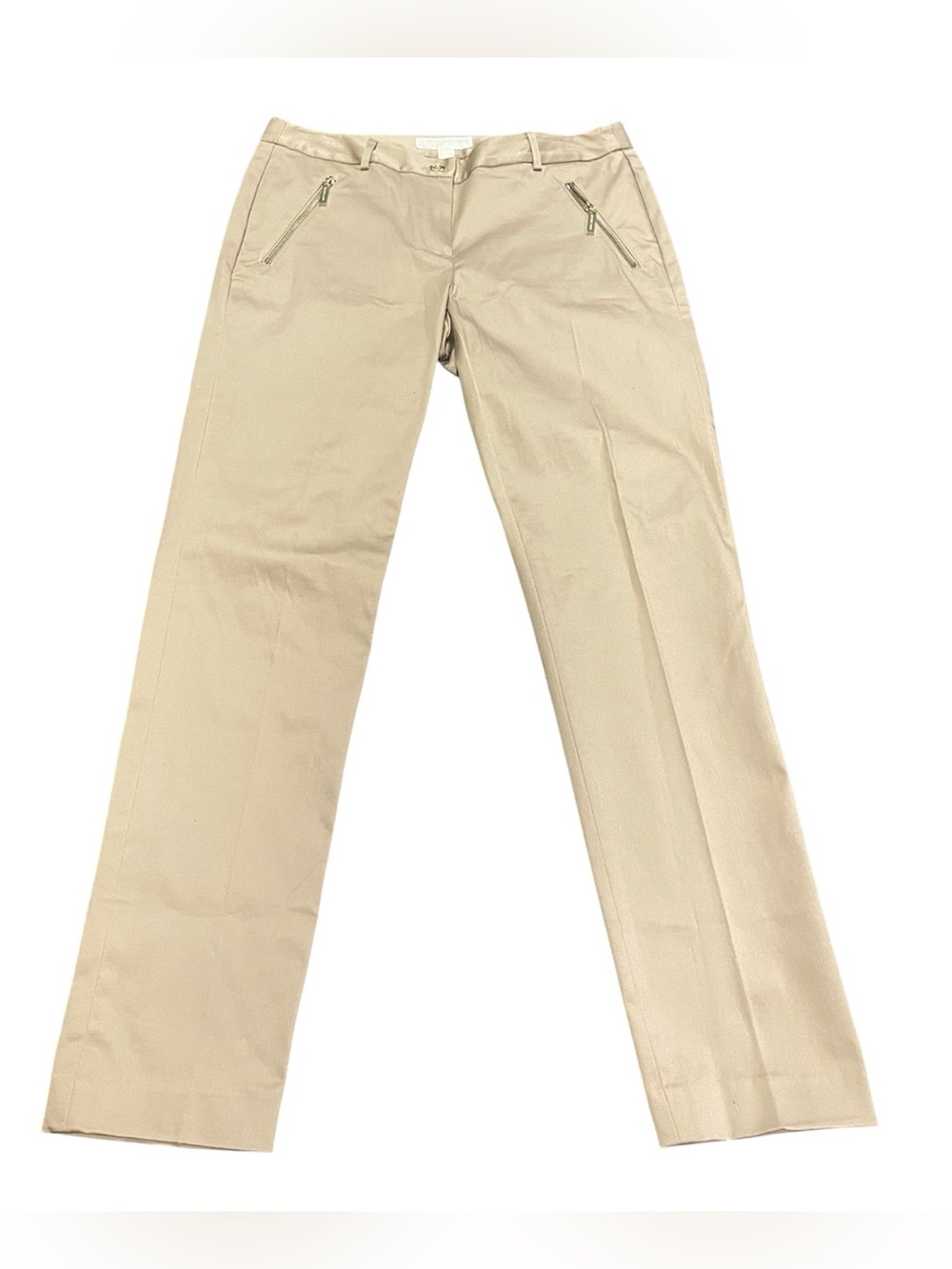 MICHAEL KORS Gold Zipper Accent Stretch Twill Pants Slack size 6 Khaki